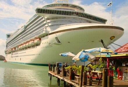 A cruise ship docked in Antigua.