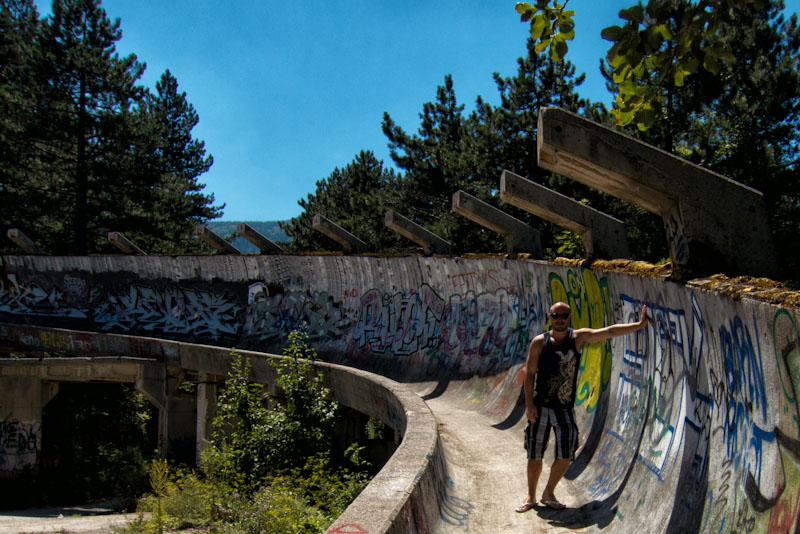 Dave at the Sarajevo Olympic Bobsled track in Bosnia.