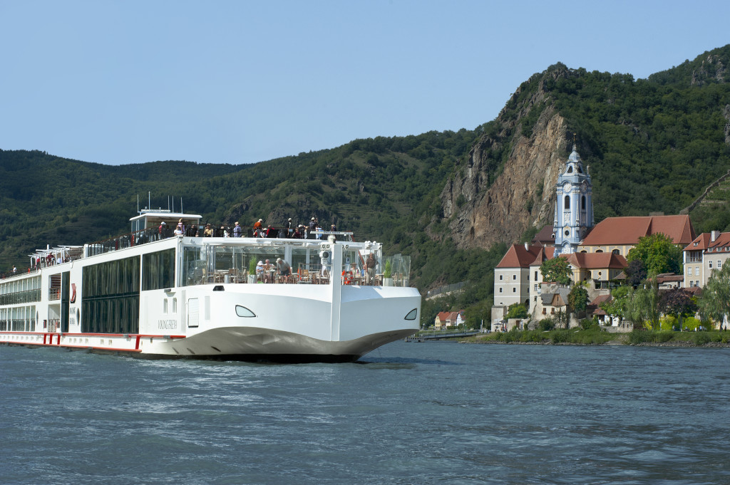 A Viking River Cruise passes by Durnstein, Austria