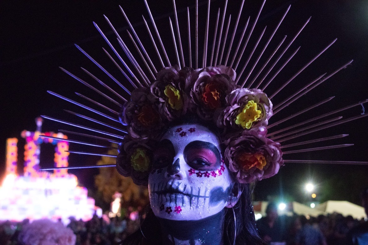 A woman dressed as a Catrina at Day of the Dead in La Paz, Mexico