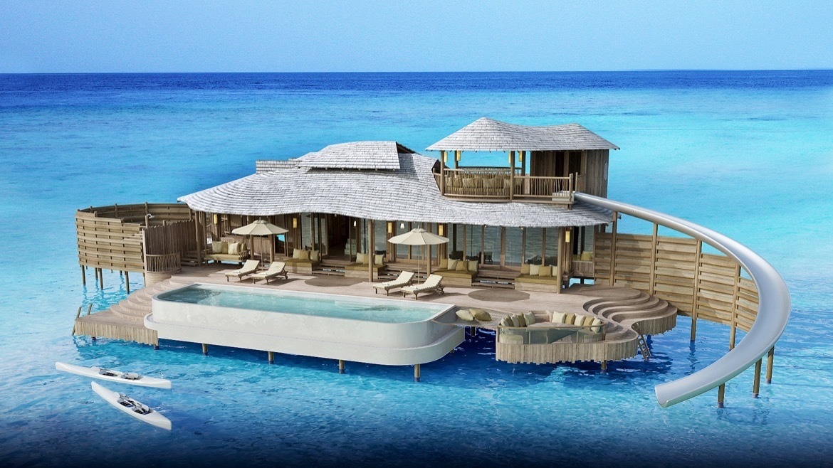 An overwater bungalow in the Maldives