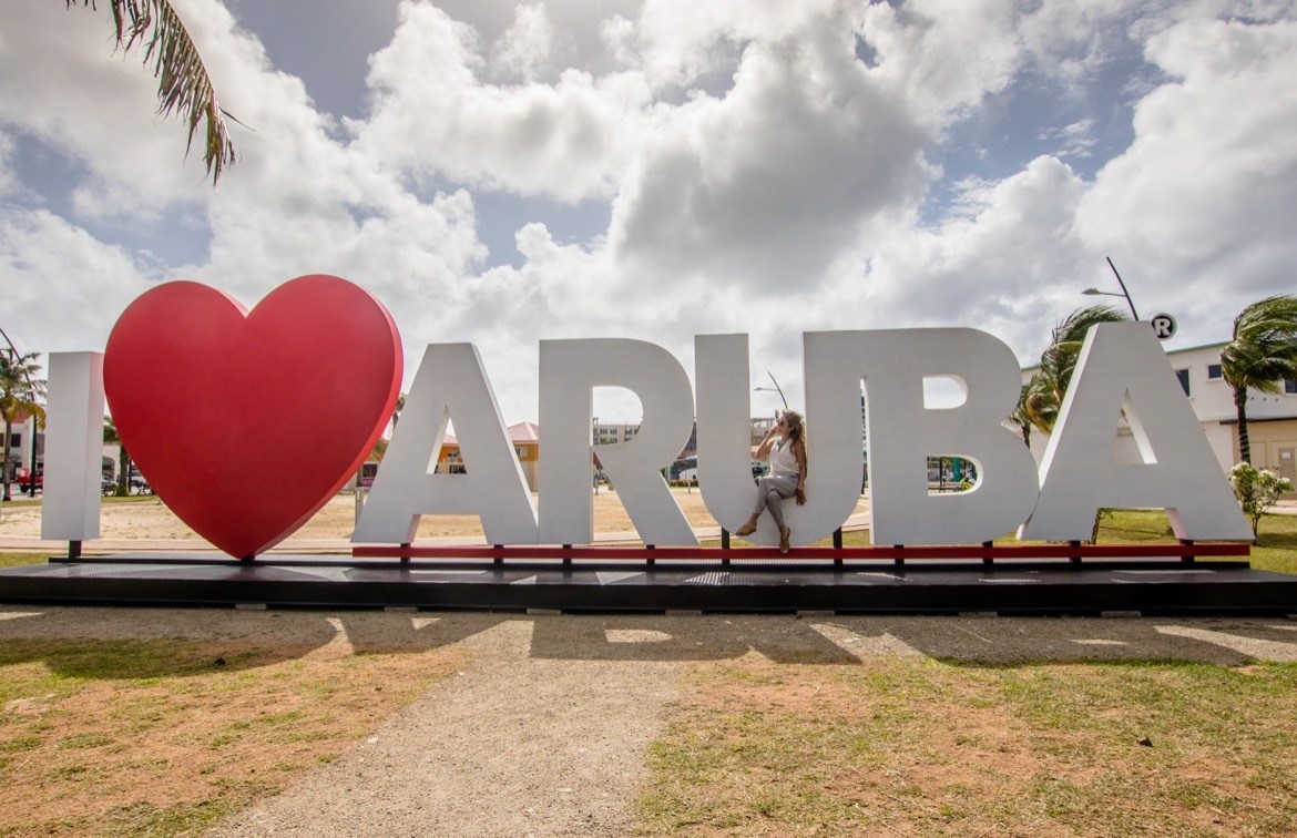 The I Love Aruba sign in Oranjestad, Aruba 