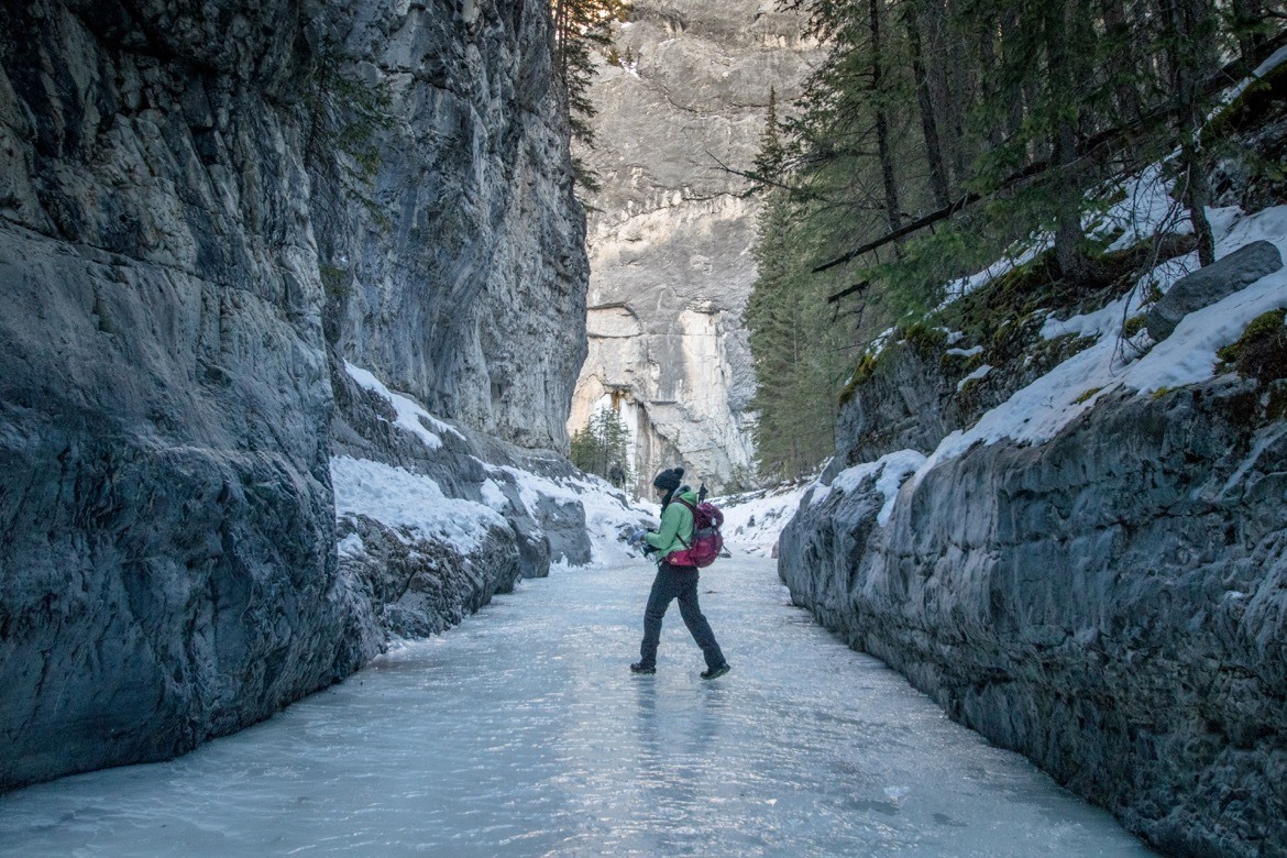 The Grotto Canyon Trail ice walk near Canmore, Alberta