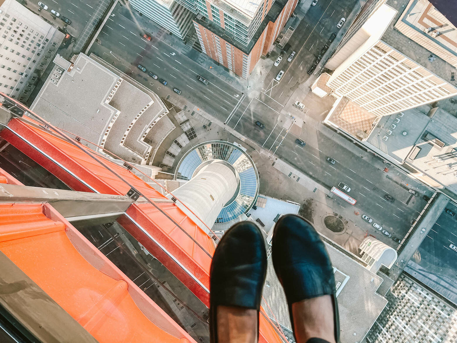 The glass floor at the Calgary Tower