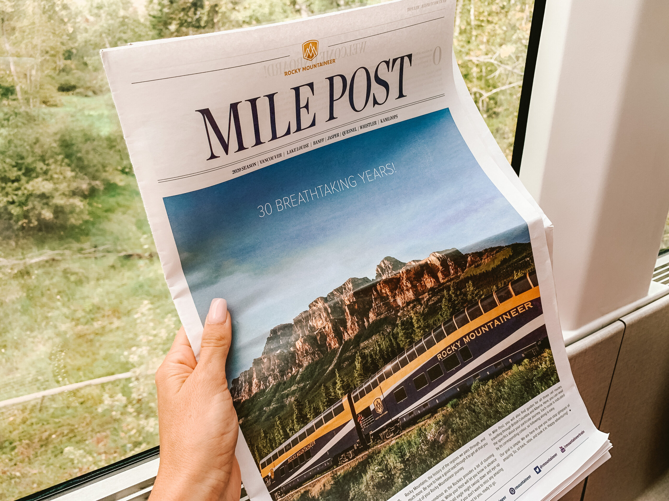 Rocky Mountaineer train newspaper the Mile Post