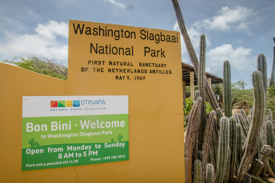 The entrance to Washington Slagbaai National Park