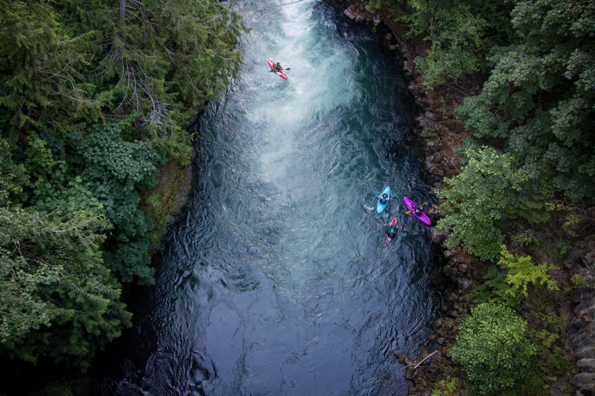 Kayakers along the White Salmon River near Husum, WA