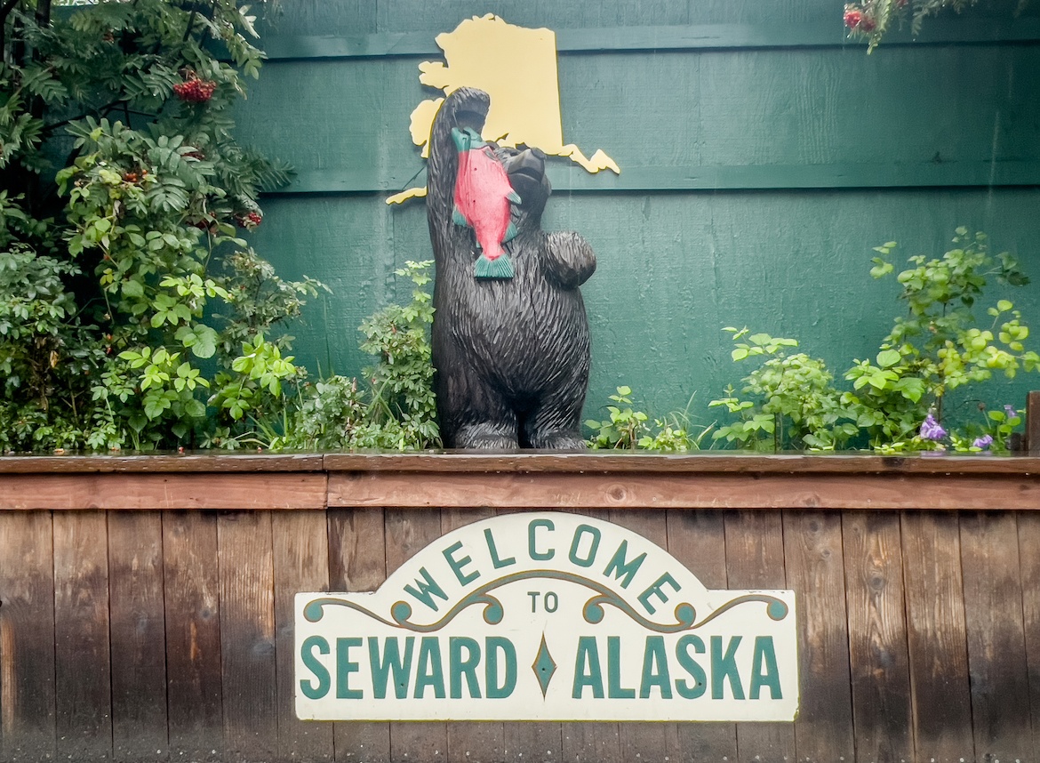 The welcome sign in Seward, Alaska