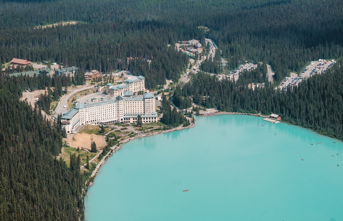 View of the Fairmont Chateau Lake Louise from the Big Beehive Trail