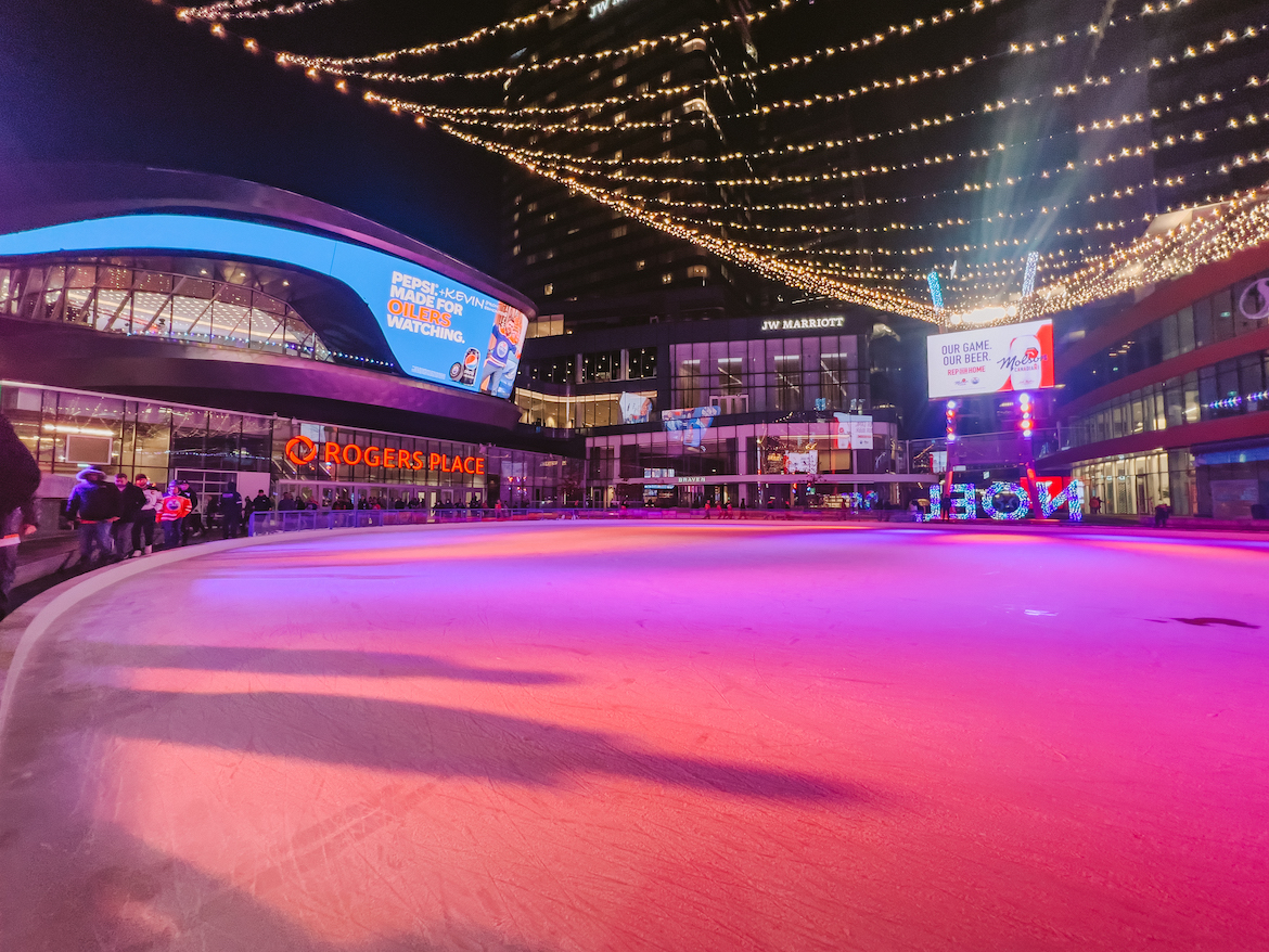 The ICE District skating rink in Edmonton
