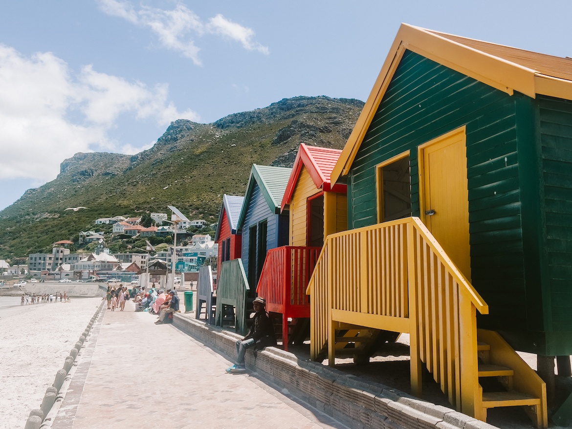 The colourful bathhouses in Muizenberg near Cape Town